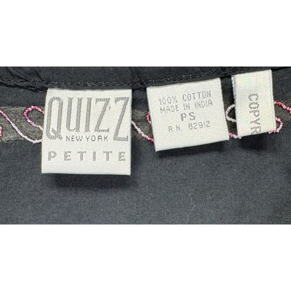 VTG Quizz NY Women Petite S Black Top Embroidered Floral Boho Peasant Festival - Picture 3 of 8